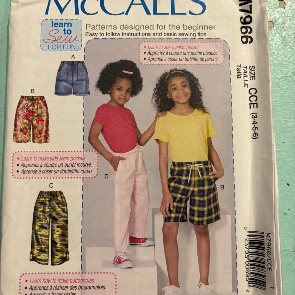 McCall’s M7966 Girl’s Shorts Sewing Pattern Sizes CCE & CHJ